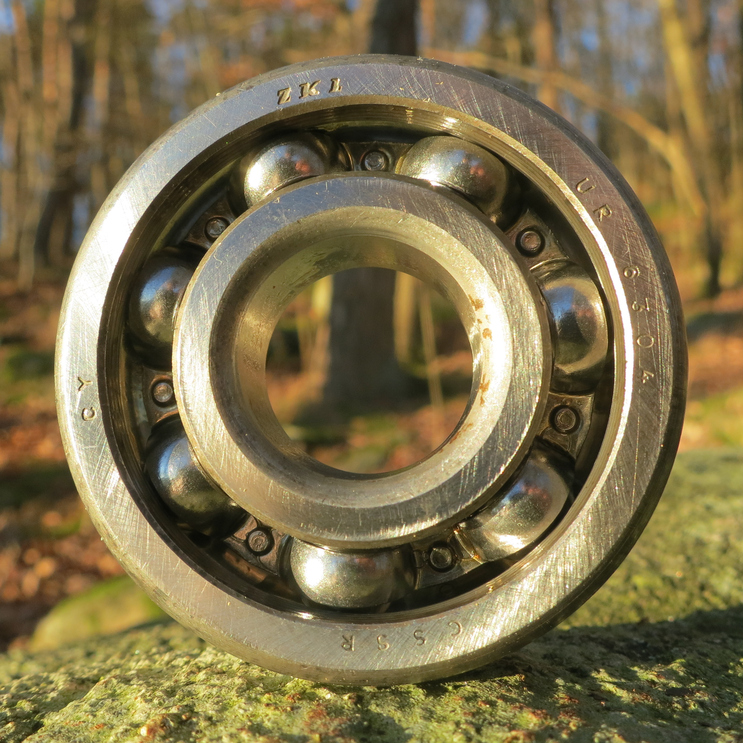 Close-up of a metal deep-groove ball bearing