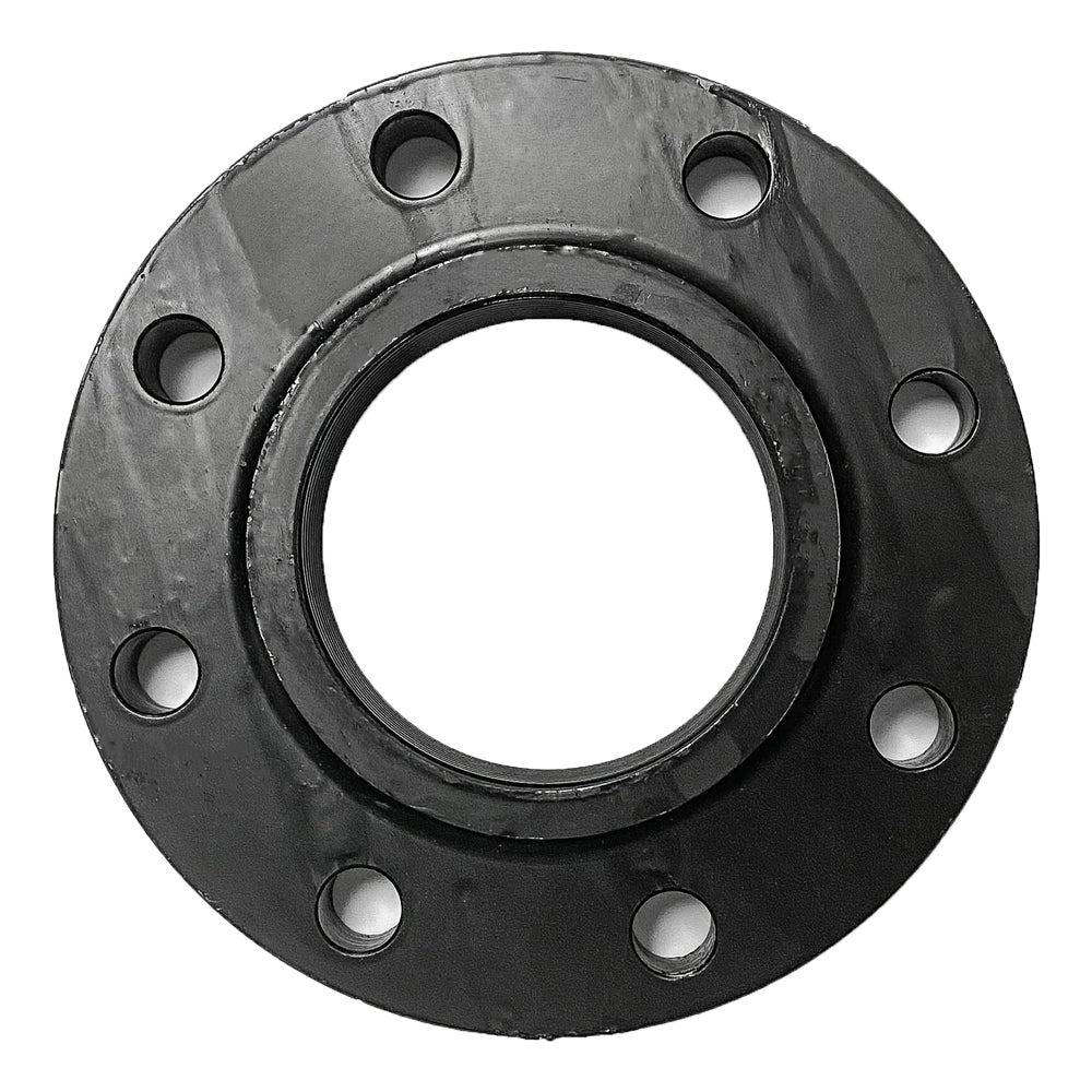 Carbon steel flange with eight bolt holes on a white background